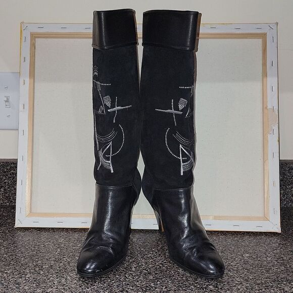 Rare Vintage Balizza Italy Pollini Leather High Heel Round Toe Boots Size 37 - Picture 10 of 13